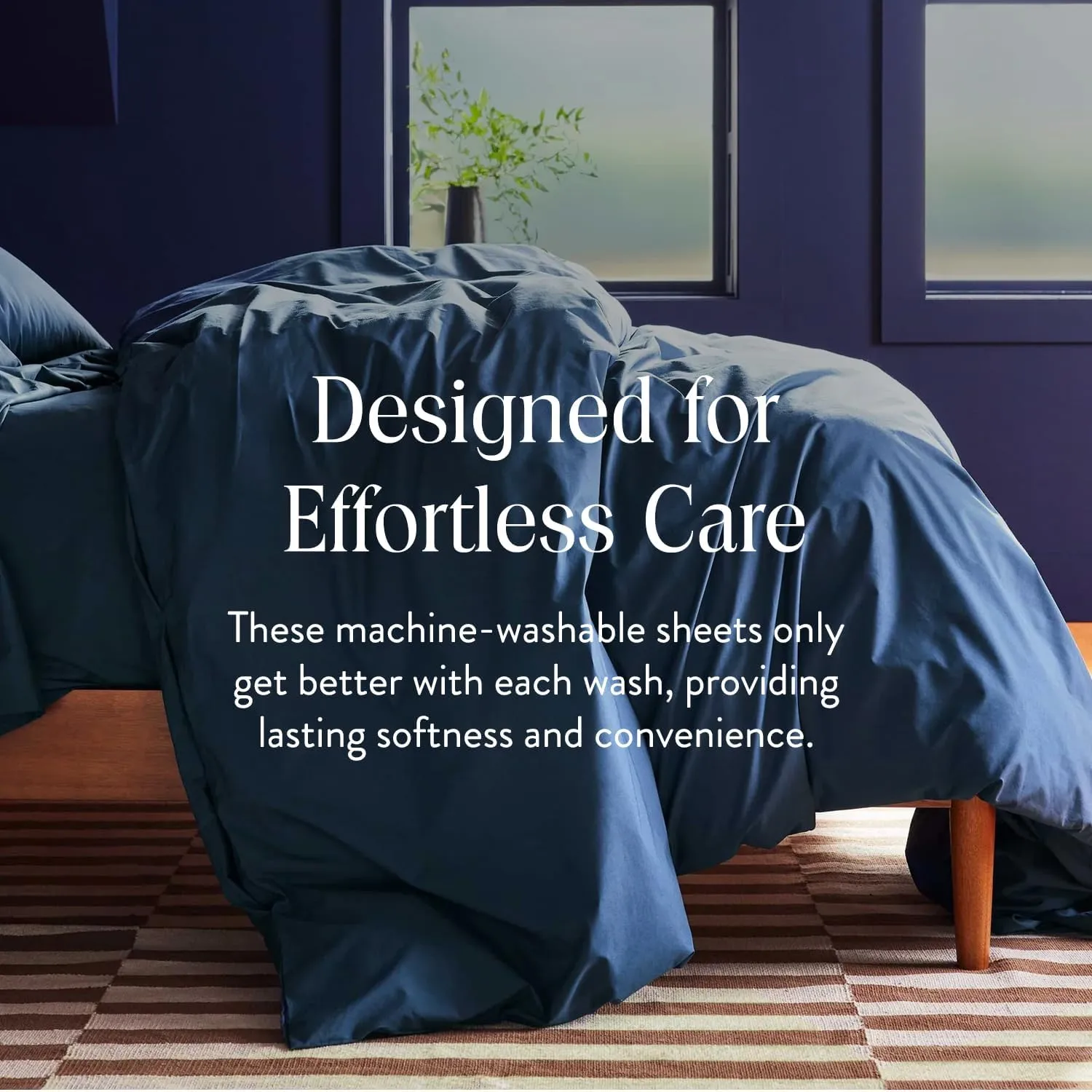 Brooklinen Luxury Sateen 4 Piece Queen Size Sheets Set in Abyss Blue - 100% Cotton Sateen Sheets - 1 Fitted Sheet, 1 Flat Sheet, 2 Pillowcases