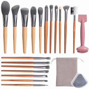 BS-MALL Makeup Brushes Bamboo with Mask Brush & Triangle Foundation Puff for Eyeshadow Contouring Primer Blending 20 PCS Makeup Tools Set