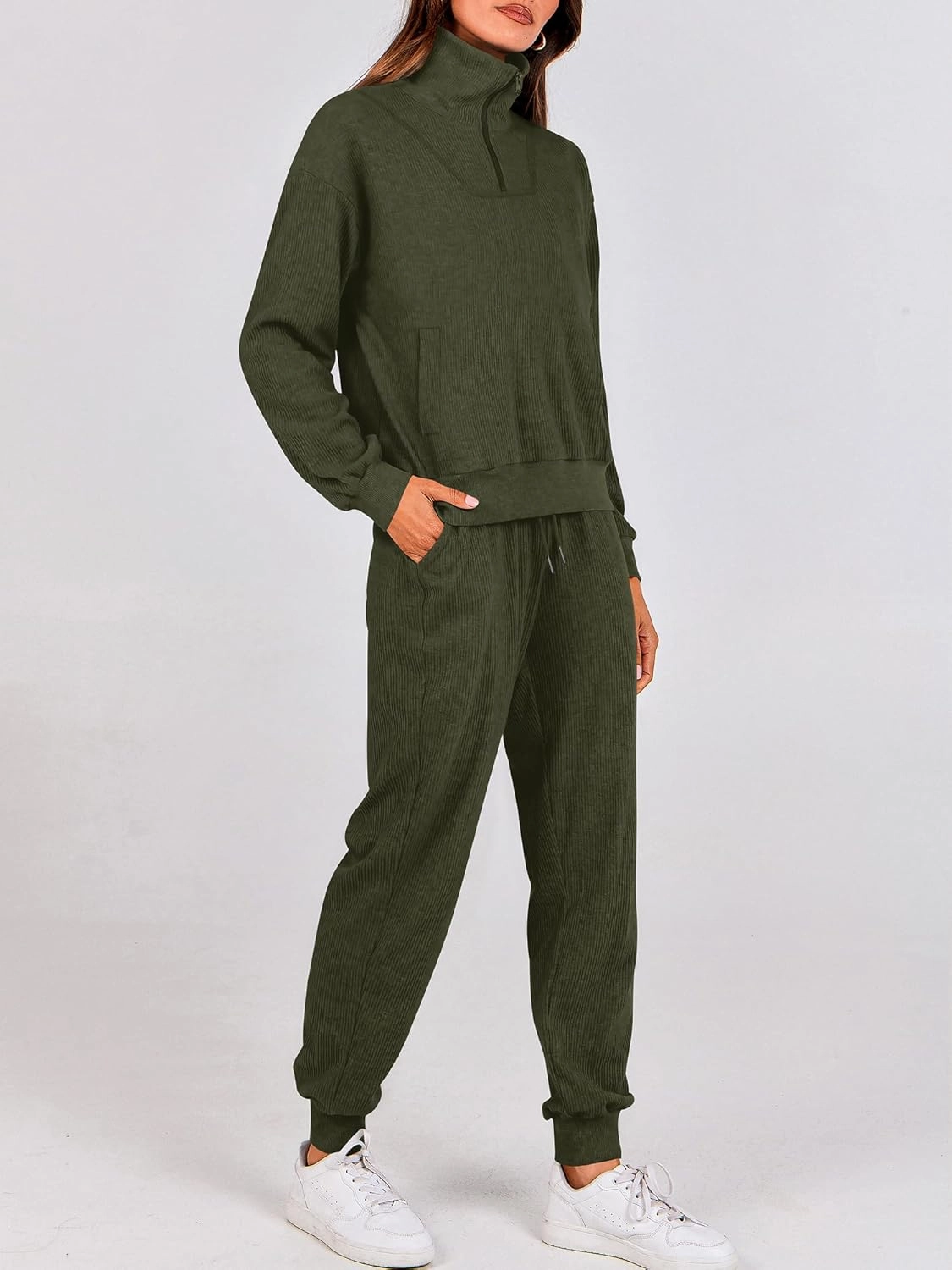 BTFBM Women's 2 Piece Tracksuit Fall Outfits 2025 Long Sleeve Half Zip Sweatshirt Sweatpants Lounge Set Sweatsuits
