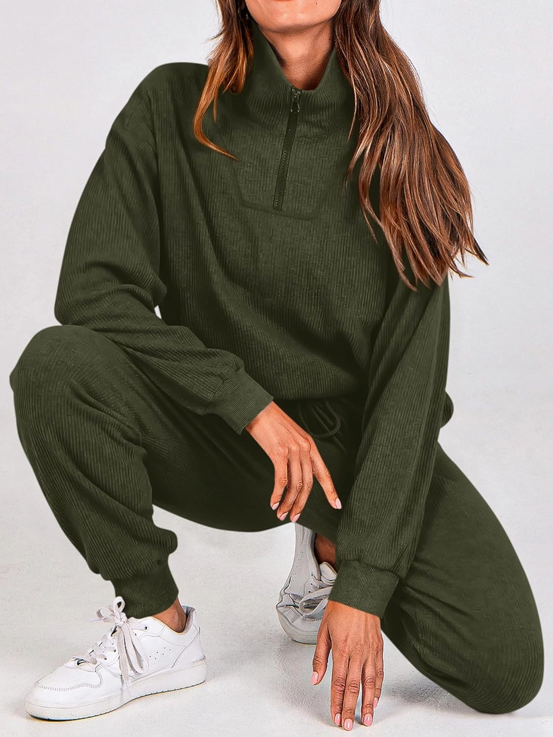 BTFBM Women's 2 Piece Tracksuit Fall Outfits 2025 Long Sleeve Half Zip Sweatshirt Sweatpants Lounge Set Sweatsuits