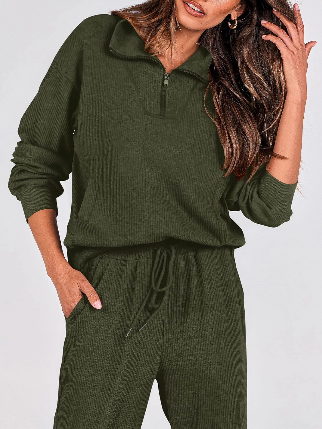 BTFBM Women's 2 Piece Tracksuit Fall Outfits 2025 Long Sleeve Half Zip Sweatshirt Sweatpants Lounge Set Sweatsuits