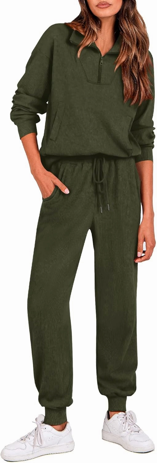 BTFBM Women's 2 Piece Tracksuit Fall Outfits 2025 Long Sleeve Half Zip Sweatshirt Sweatpants Lounge Set Sweatsuits