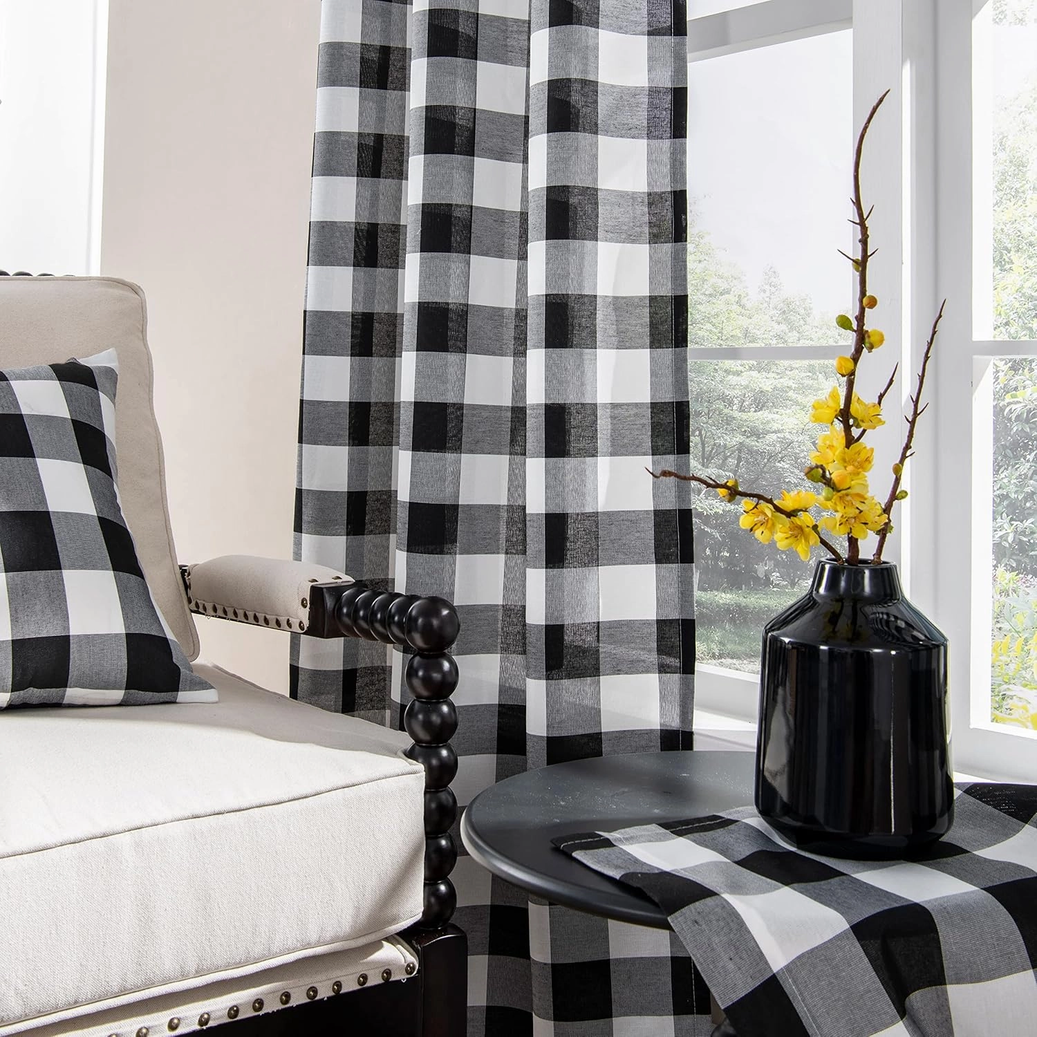 Buffalo Plaid Curtains, Black and White, Buffalo Check, Rustic, Farmhouse, Country, Antique, Vintage Style for Living Room, Bedroom, Kitchen - Set of 2 Panels, 42"84"2, Black/White