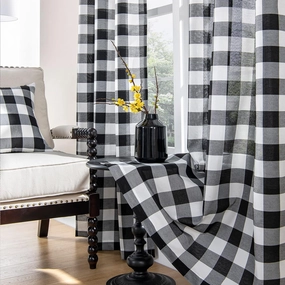 Buffalo Plaid Curtains, Black and White, Buffalo Check, Rustic, Farmhouse, Country, Antique, Vintage Style for Living Room, Bedroom, Kitchen - Set of 2 Panels, 42"84"2, Black/White