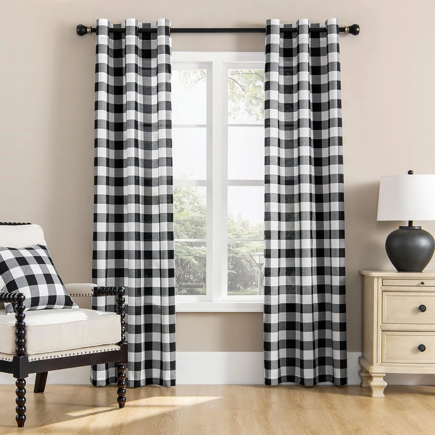 Buffalo Plaid Curtains, Black and White, Buffalo Check, Rustic, Farmhouse, Country, Antique, Vintage Style for Living Room, Bedroom, Kitchen - Set of 2 Panels, 42"84"2, Black/White