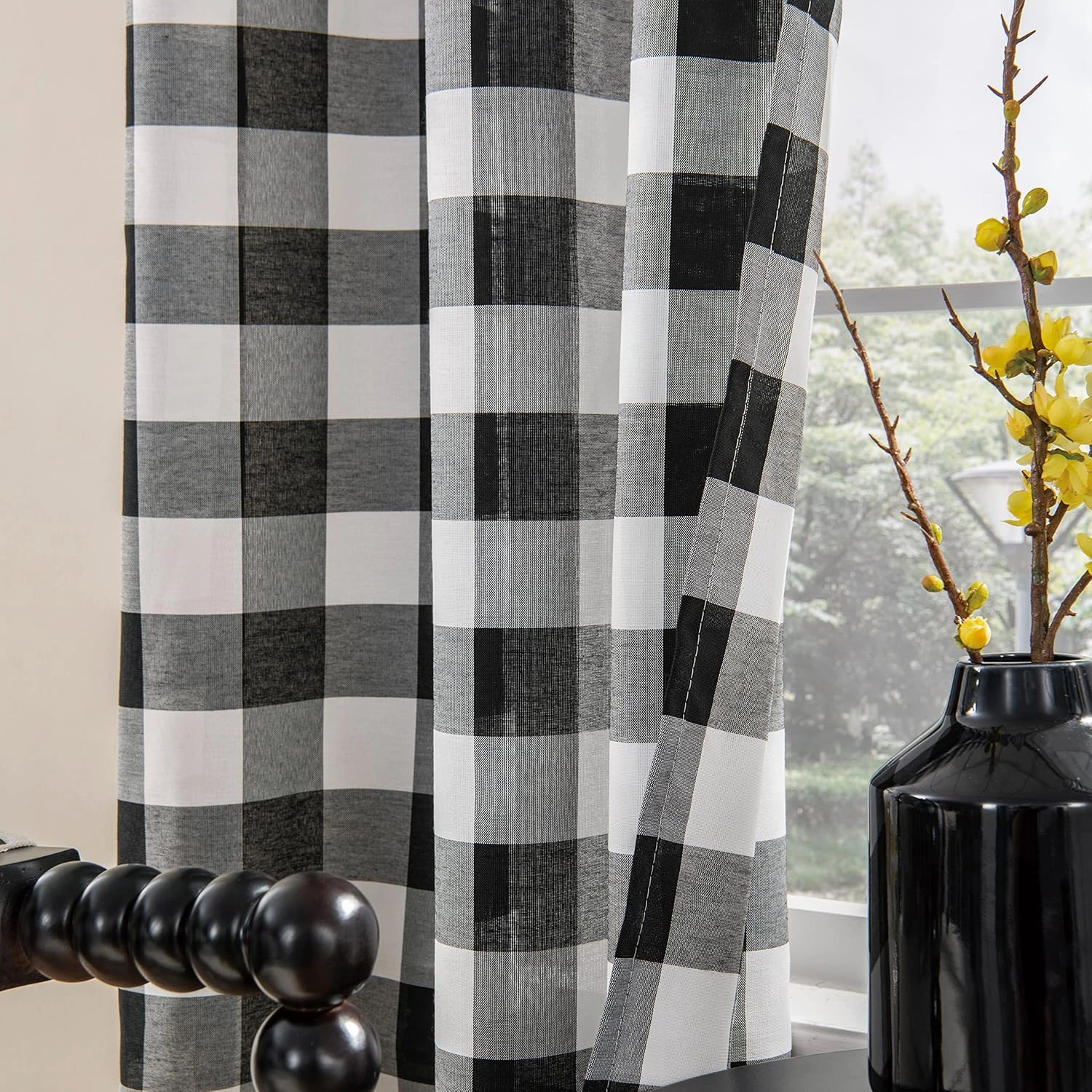 Buffalo Plaid Curtains, Black and White, Buffalo Check, Rustic, Farmhouse, Country, Antique, Vintage Style for Living Room, Bedroom, Kitchen - Set of 2 Panels, 42"84"2, Black/White