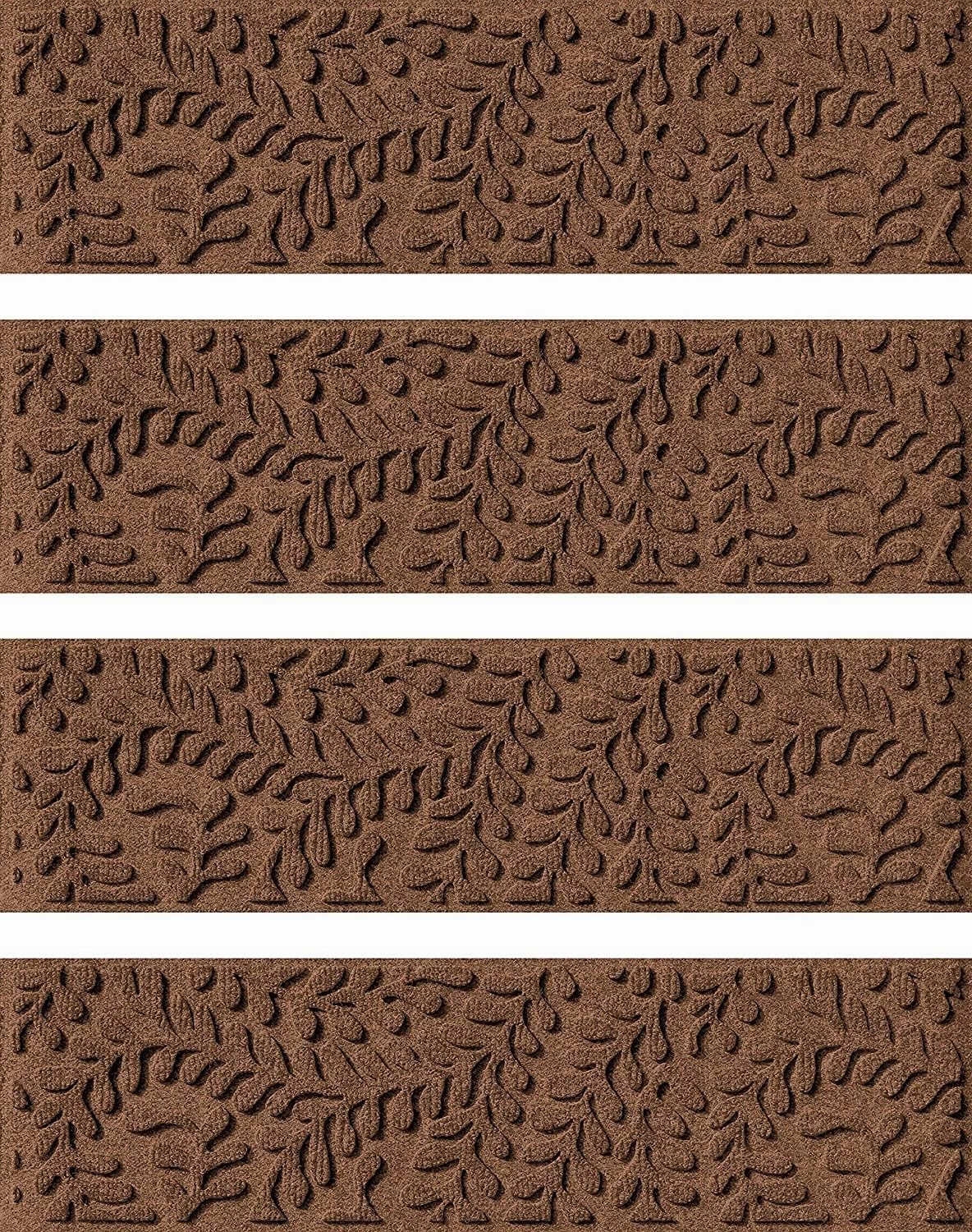 Bungalow Flooring Waterhog Stair Treads, Set of 4, 8-1/2 x 30 inches, Made in USA, Durable and Decorative Floor Covering, Indoor/Outdoor, Water-Trapping, Boxwood Collection, Dark Brown