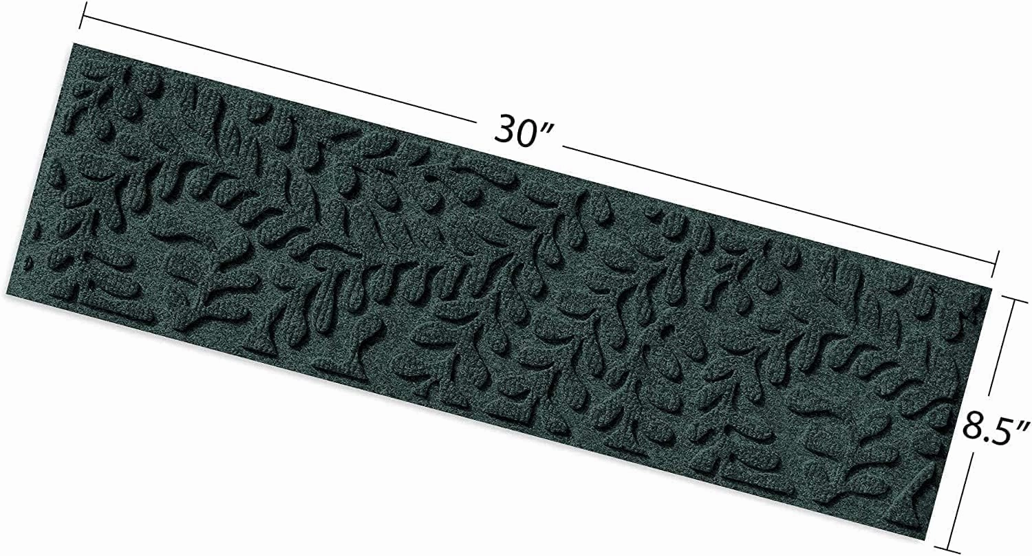 Bungalow Flooring Waterhog Stair Treads, Set of 4, 8-1/2 x 30 inches, Made in USA, Durable and Decorative Floor Covering, Indoor/Outdoor, Water-Trapping, Boxwood Collection, Evergreen