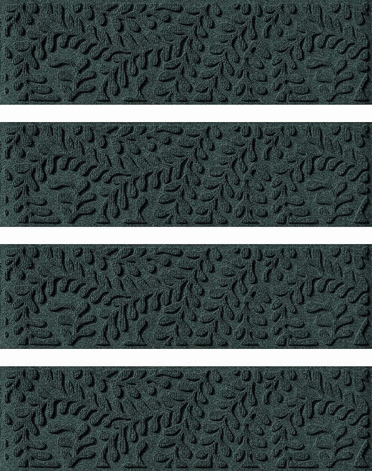 Bungalow Flooring Waterhog Stair Treads, Set of 4, 8-1/2 x 30 inches, Made in USA, Durable and Decorative Floor Covering, Indoor/Outdoor, Water-Trapping, Boxwood Collection, Evergreen