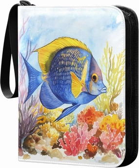 Burbuja Angelfish Coral Reef Card Binder, 4 Pockets Trading Card Binder, Portable Card Albums Fits 400 Cards with 50 Removable Sleeves for Sport Cards Game Cards