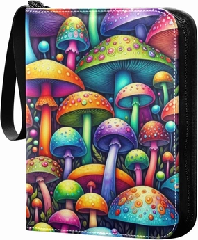 Burbuja Colorful Mushrooms Card Binder, 4 Pockets Trading Card Binder, Portable Card Albums Fits 400 Cards with 50 Removable Sleeves for Sport Cards Game Cards
