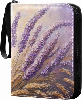 Burbuja Lavender Painting Card Binder, 4 Pockets Trading Card Binder, Portable Card Albums Fits 400 Cards with 50 Removable Sleeves for Sport Cards Game Cards