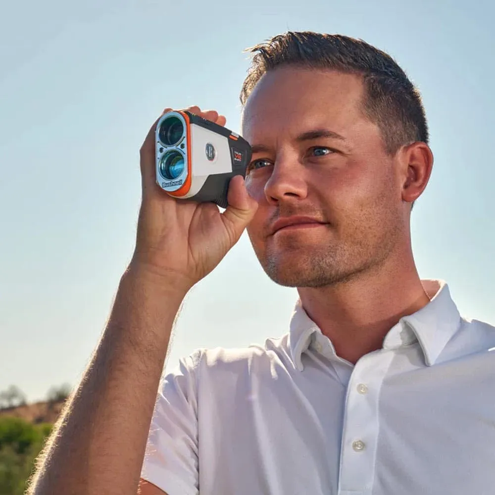 Bushnell Golf Tour V6 Shift Laser Rangefinder | Slope Compensation, PinSeeker, Magnetic Mount, 6X Magnification, 1300 Yard Range, 3D Flyovers in App, Signature Series Golf Towel