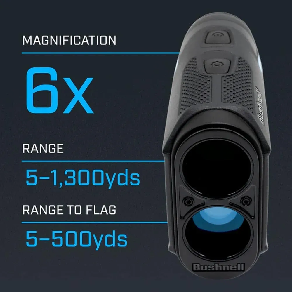 Bushnell Golf Tour V6 Shift Laser Rangefinder | Slope Compensation, PinSeeker, Magnetic Mount, 6X Magnification, 1300 Yard Range, 3D Flyovers in App, Signature Series Golf Towel
