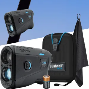 Bushnell Golf Tour V6 Shift Laser Rangefinder | Slope Compensation, PinSeeker, Magnetic Mount, 6X Magnification, 1300 Yard Range, 3D Flyovers in App, Signature Series Golf Towel