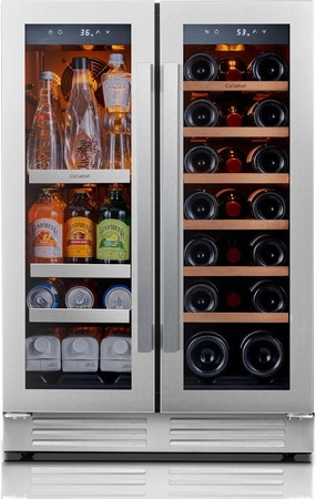 Ca'Lefort 24 Inch Wine and Beverage Refrigerator, 60 Cans 20 Bottles Dual Zone Cooler with Glass Door, 3 LED Built-in Compressor Fridge with Adjustable Shelves for Home Office Bar (4.1 cu.ft)