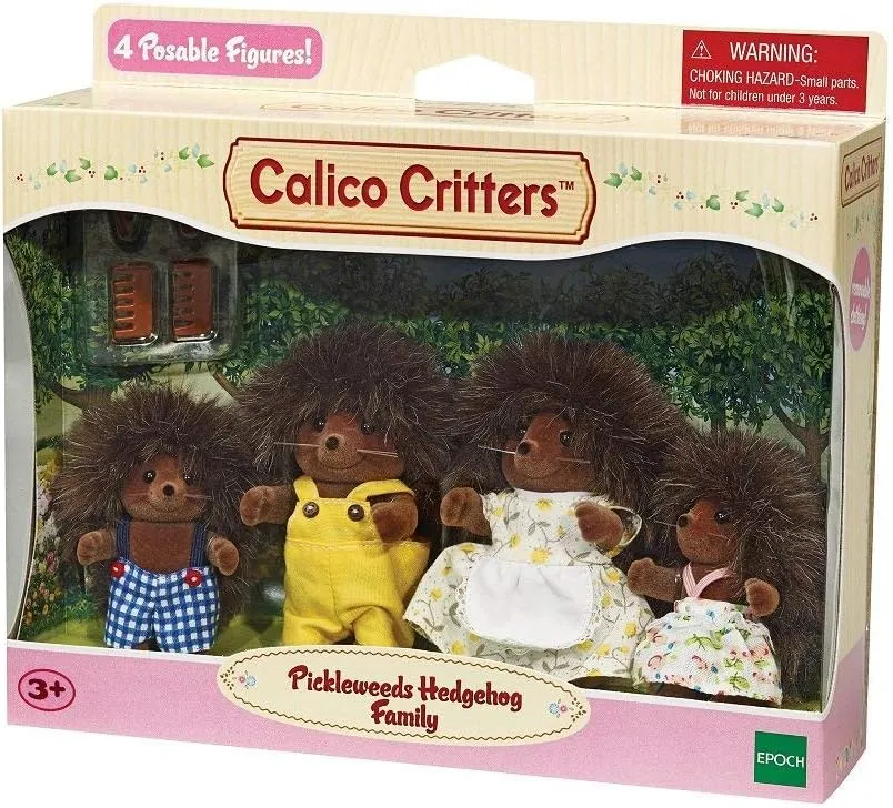 Calico Critters Pickleweeds Hedgehog Family - Set of 4 Collectible Doll Figures for Children Ages 3 