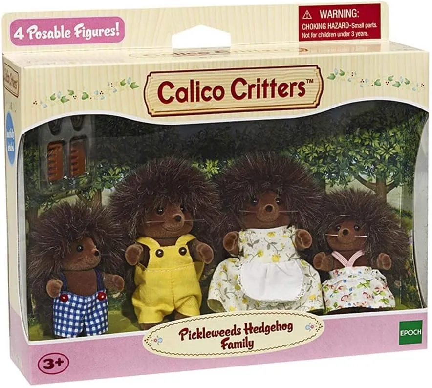 Calico Critters Pickleweeds Hedgehog Family - Set of 4 Collectible Doll Figures for Children Ages 3 