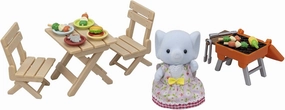 Calico Critters Bubblebrook Elephant Girl's BBQ Picnic Set, Dollhouse Playset with Figure and Accessories