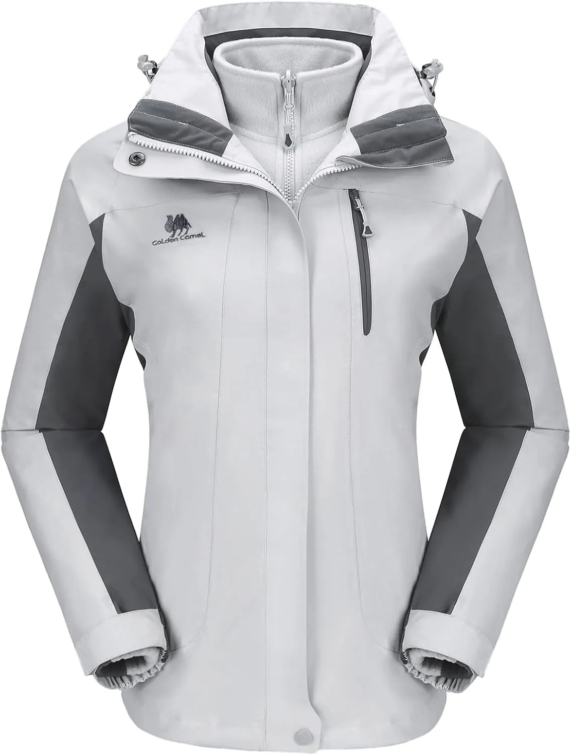 CAMEL CROWN Women's Purple Ski Jacket 3 in 1 Winter Coat with Inner Warm Fleece Jacket, Size L, XL