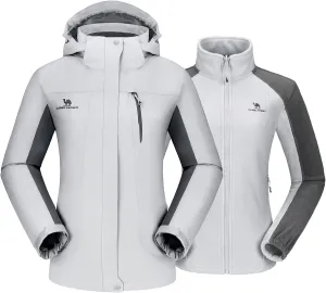 CAMEL CROWN Women's Purple Ski Jacket 3 in 1 Winter Coat with Inner Warm Fleece Jacket, Size L, XL