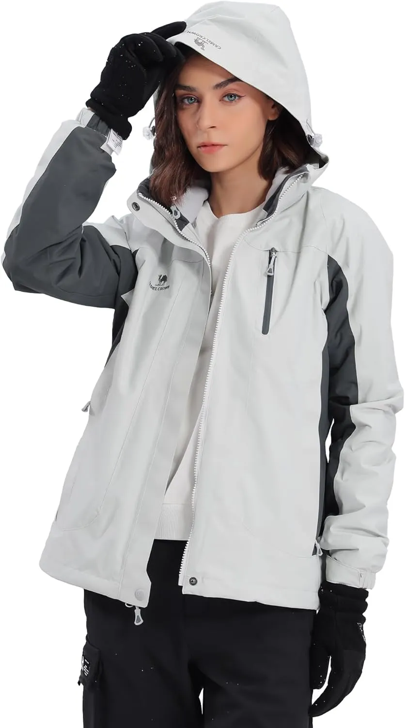 CAMEL CROWN Women's Purple Ski Jacket 3 in 1 Winter Coat with Inner Warm Fleece Jacket, Size L, XL