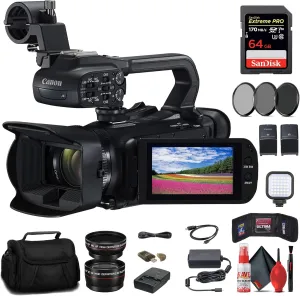 Canon XA60 Professional UHD 4K Camcorder   64GB Memory Card   Battery   Charger   Filter Kit   Bag   LED Light   Wide Angle & Telephoto Lens   Card Reader   More (Renewed)