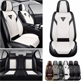 Car Seat Covers Fit for Saturn Ion 2003-2007,5 Seat Comfort Non-Slip Seat Cover Airbag Compatible,Waterproof Leather Seat Covers(Standard 5 Seat,Black White)
