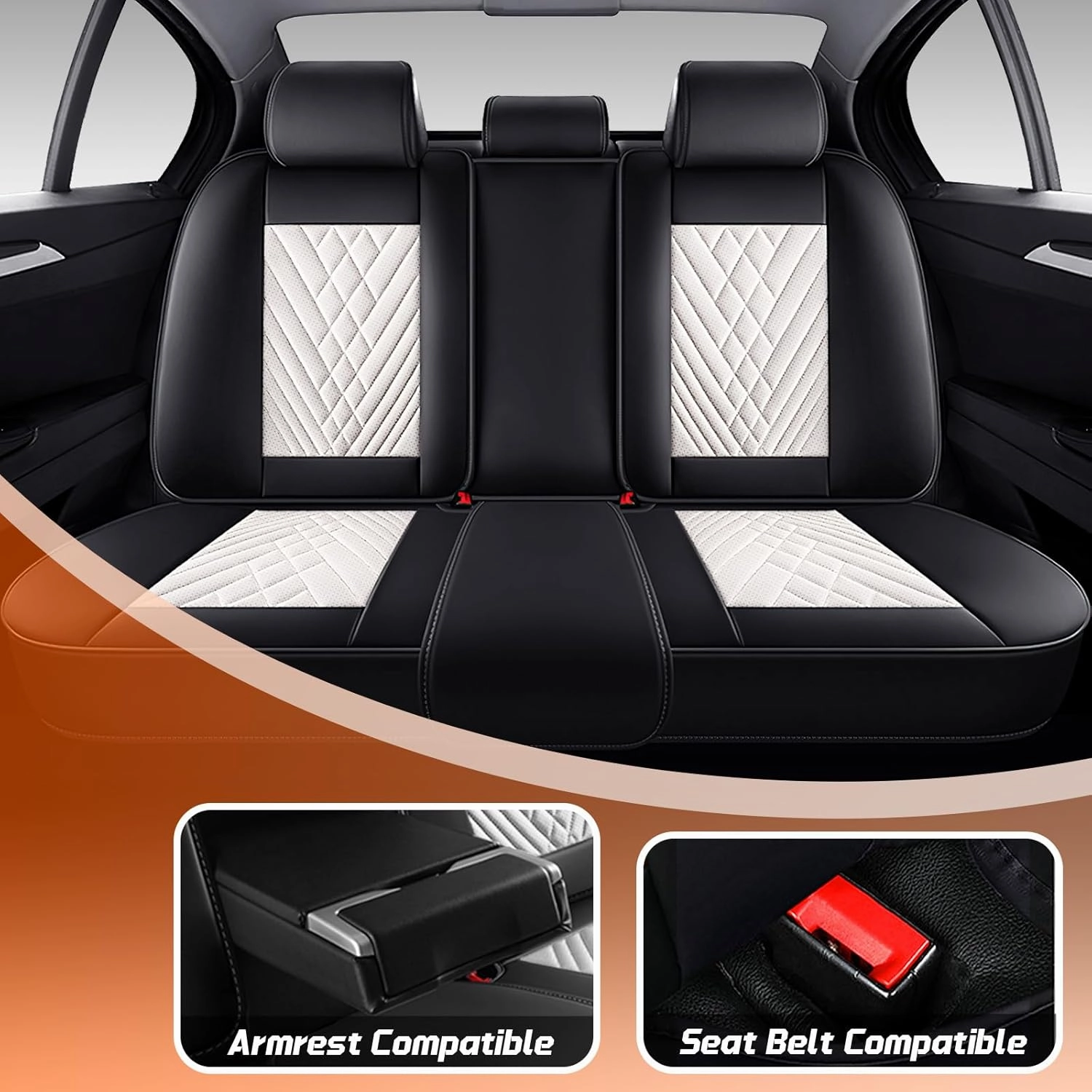 Car Seat Covers Fit for Saturn Ion 2003-2007,5 Seat Comfort Non-Slip Seat Cover Airbag Compatible,Waterproof Leather Seat Covers(Standard 5 Seat,Black White)