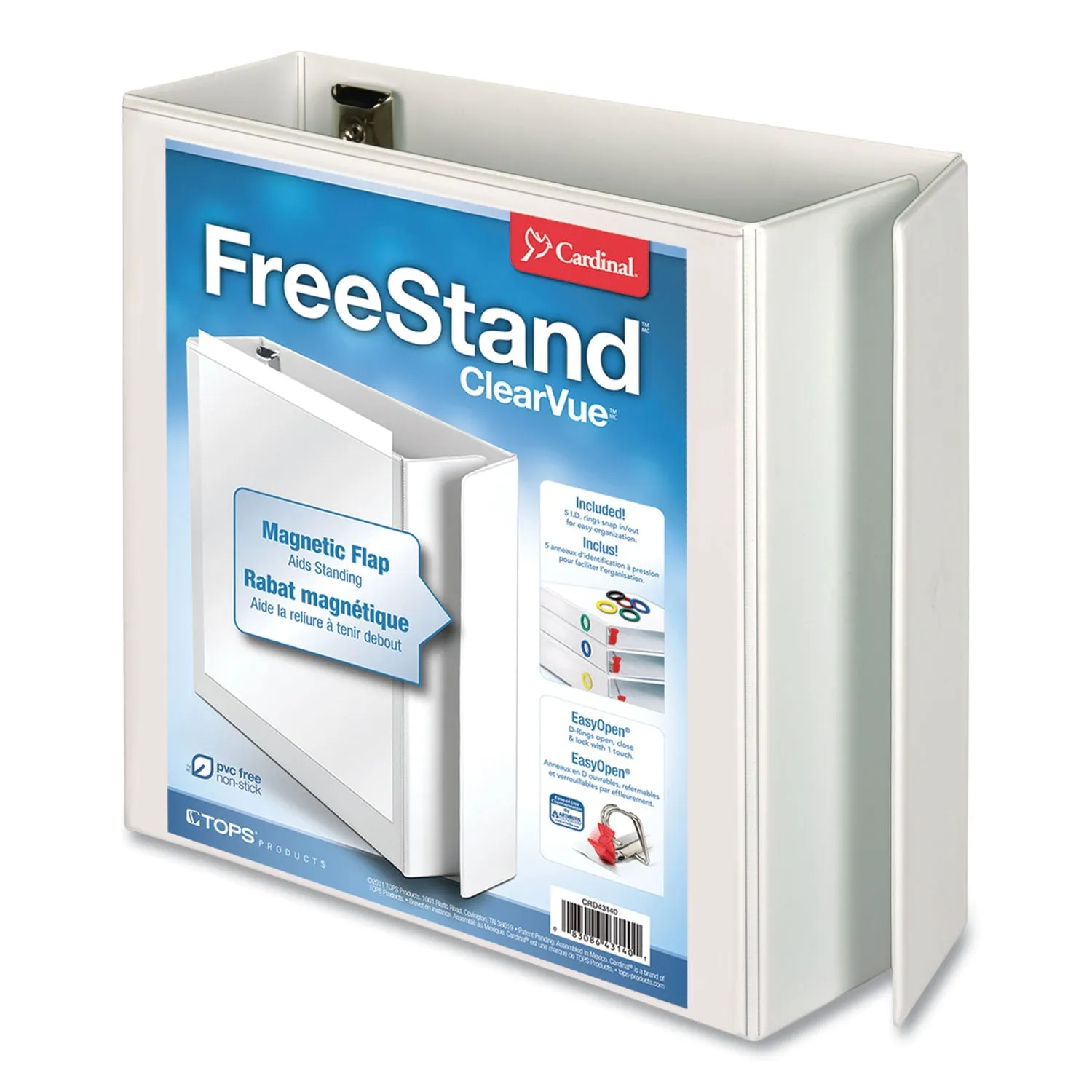 Cardinal® Freestand Easy Open Locking Slant-D Ring Binder, 3 Rings, 4" Capacity, 11 X 8.5, White