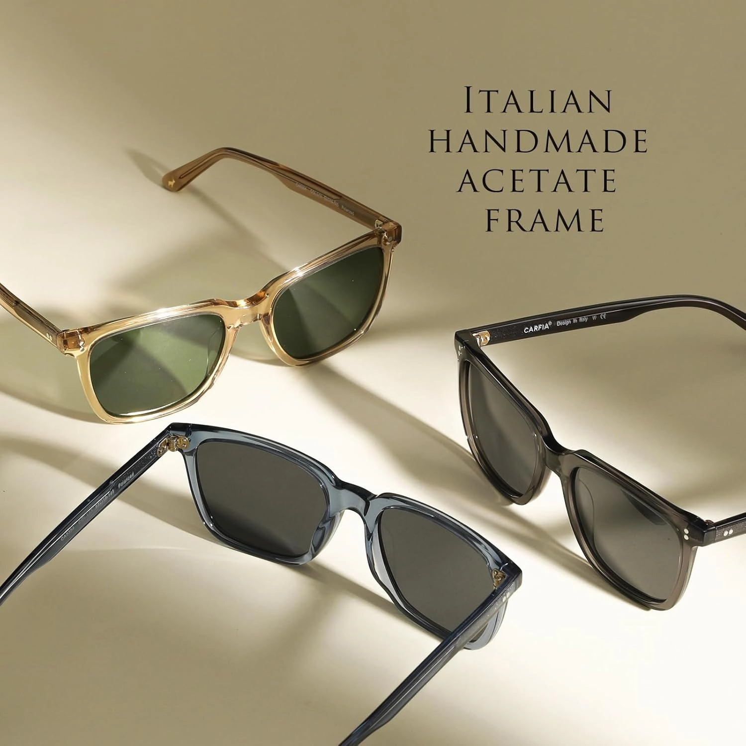 CARFIA Acetate Polarized Sunglasses for Men UV400 Protection Classic Retro Square Shades Driving Glasses