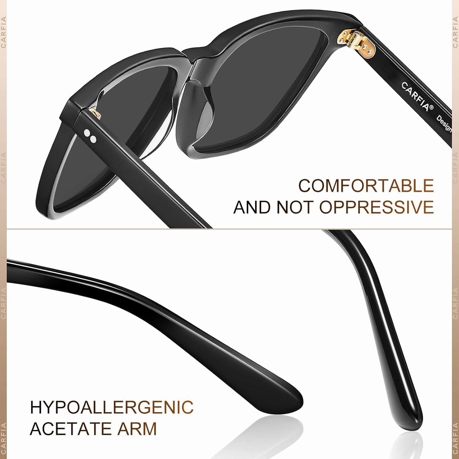 CARFIA Acetate Polarized Sunglasses for Men UV400 Protection Classic Retro Square Shades Driving Glasses