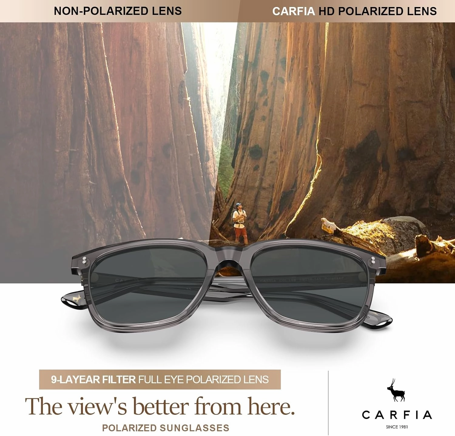 CARFIA Acetate Polarized Sunglasses for Men UV400 Protection Classic Retro Square Shades Driving Glasses