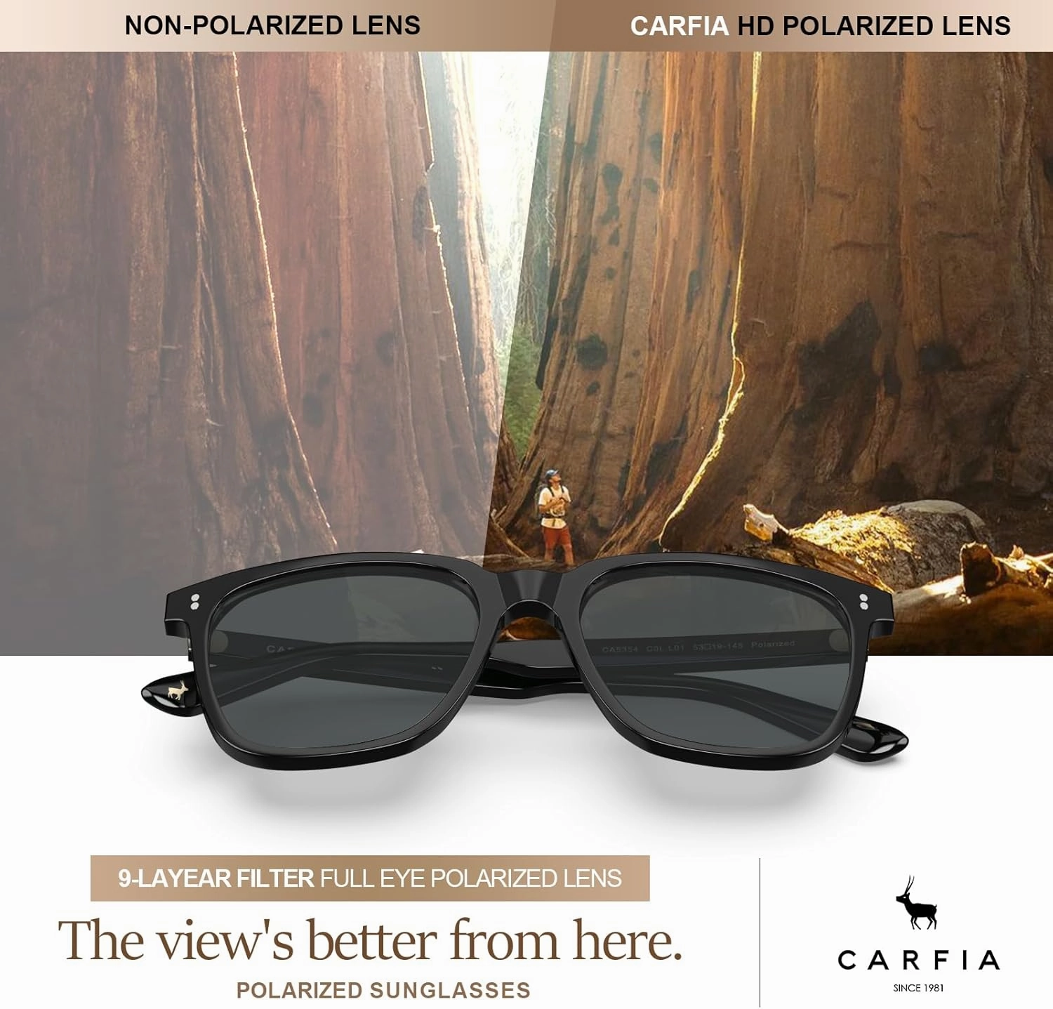 CARFIA Acetate Polarized Sunglasses for Men UV400 Protection Classic Retro Square Shades Driving Glasses