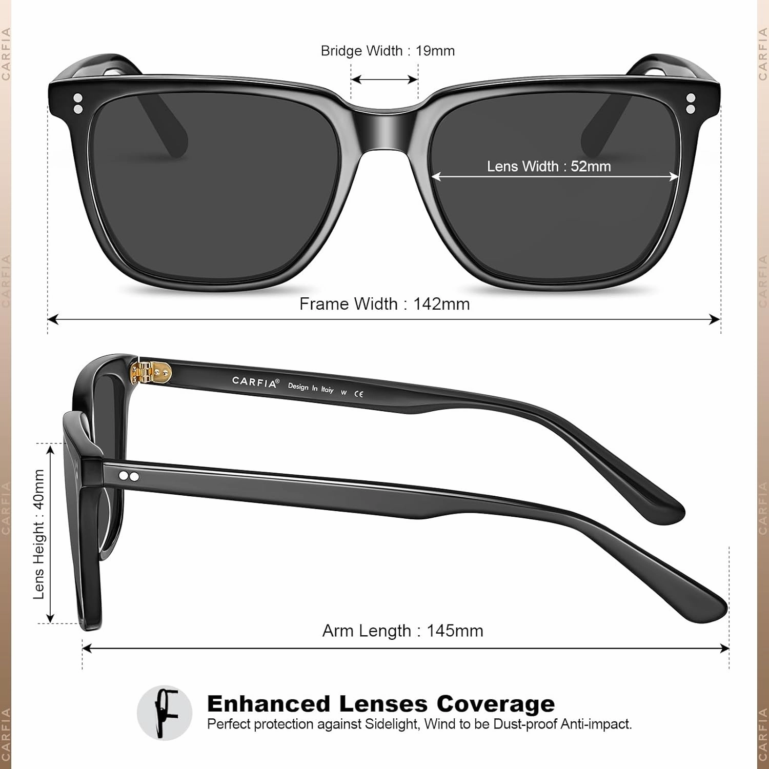 CARFIA Acetate Polarized Sunglasses for Men UV400 Protection Classic Retro Square Shades Driving Glasses