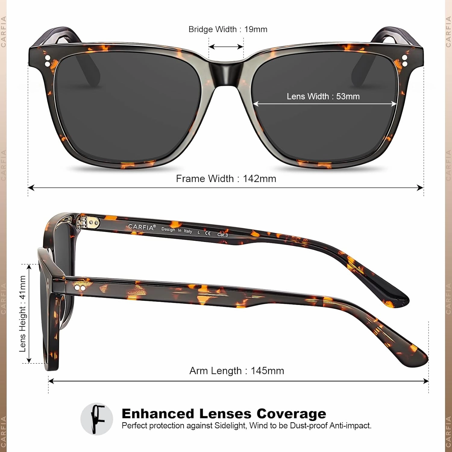 CARFIA Acetate Polarized Sunglasses for Men UV400 Protection Classic Retro Square Shades Driving Glasses