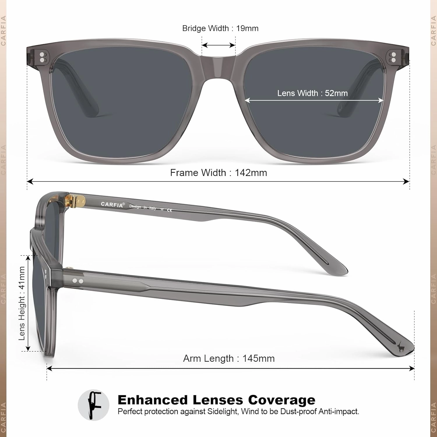 CARFIA Acetate Polarized Sunglasses for Men UV400 Protection Classic Retro Square Shades Driving Glasses