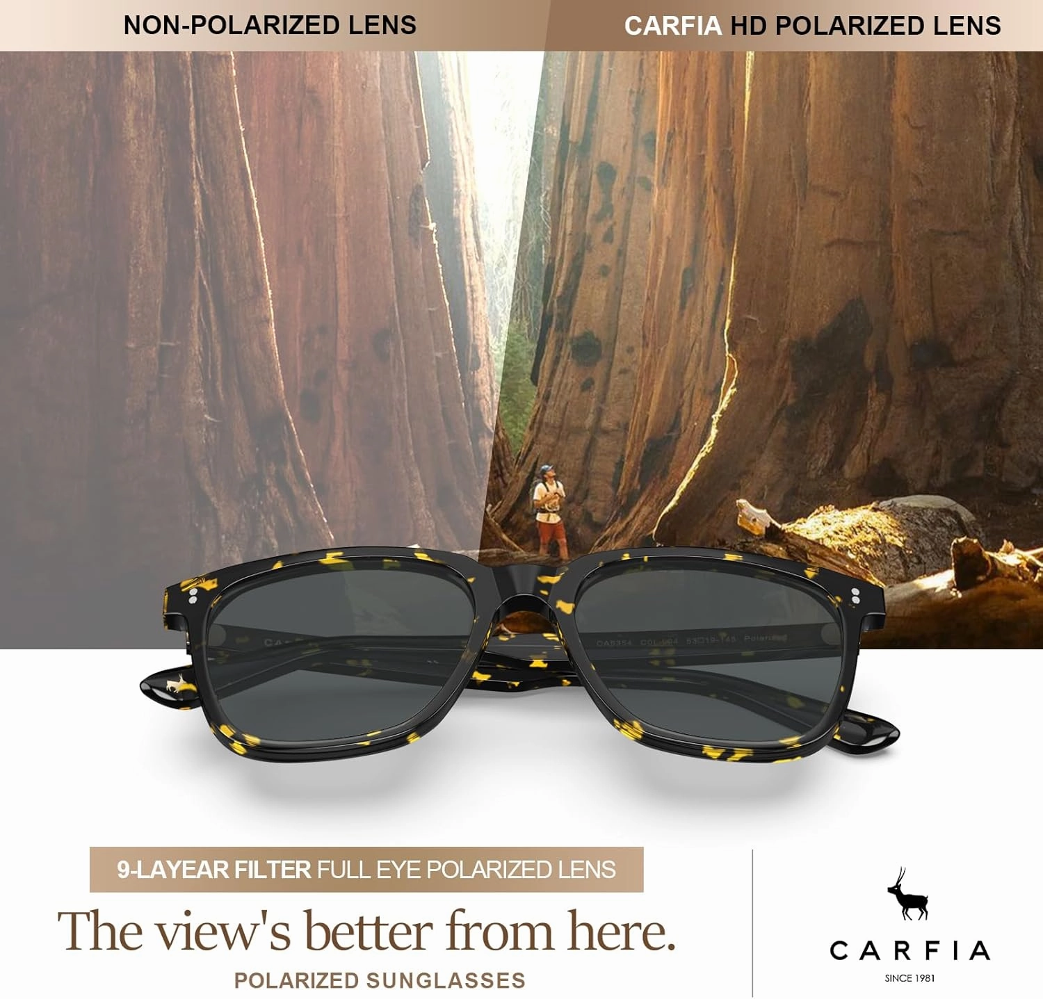 CARFIA Acetate Polarized Sunglasses for Men UV400 Protection Classic Retro Square Shades Driving Glasses