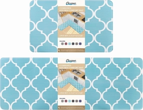 Carvapet Moroccan Trellis Kitchen Mat 2 PCS Cushioned Anti-Fatigue Kitchen Rug Waterproof Non-Slip Rugs PVC Ergonomic Comfort Standing Foam Mats for Office Laundry, Teal, 17.3''x27.5'' 17.3''x47.2''