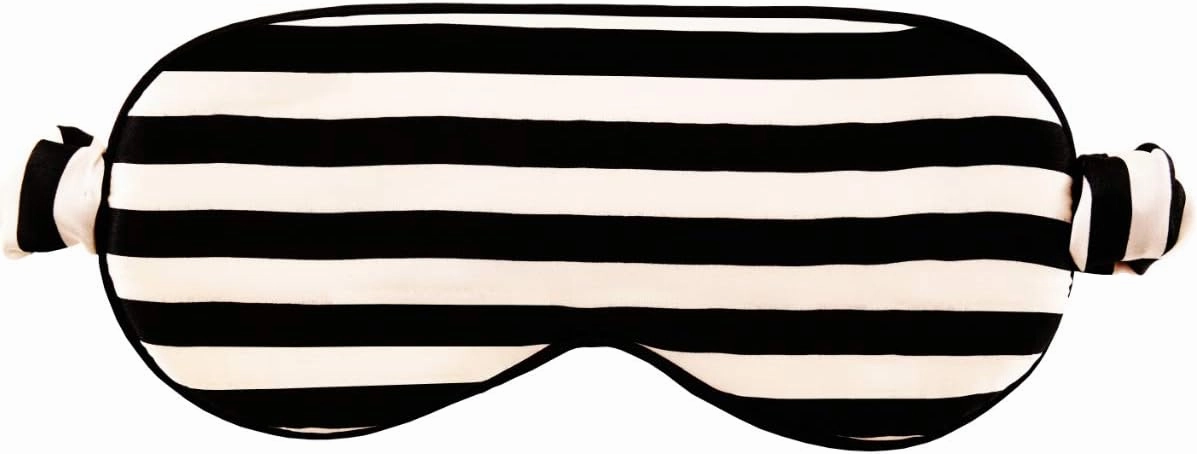 CELESTIAL SILK Mulberry Silk Sleep Eye Mask with Adjustable Elastic Strap (Adjustable, Black/White Stripe)