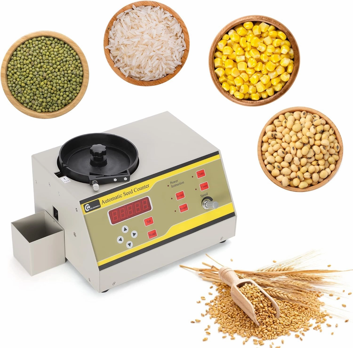 CGOLDENWALL Automatic Counter Counting Machine with Clearance Adjustment knob for Millet Rice Soybean Corn Wheat Sunflower Grain 110V