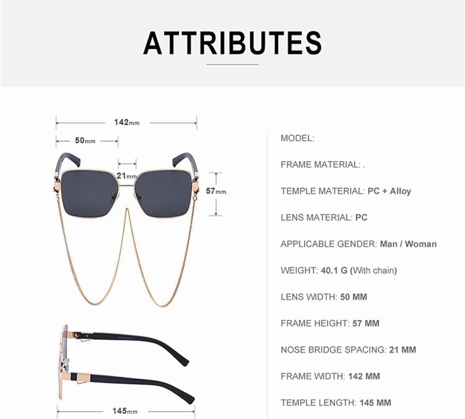 Chain Style Elegant Woman Trendy Fashion Sunglasses Outdoor Man Retro