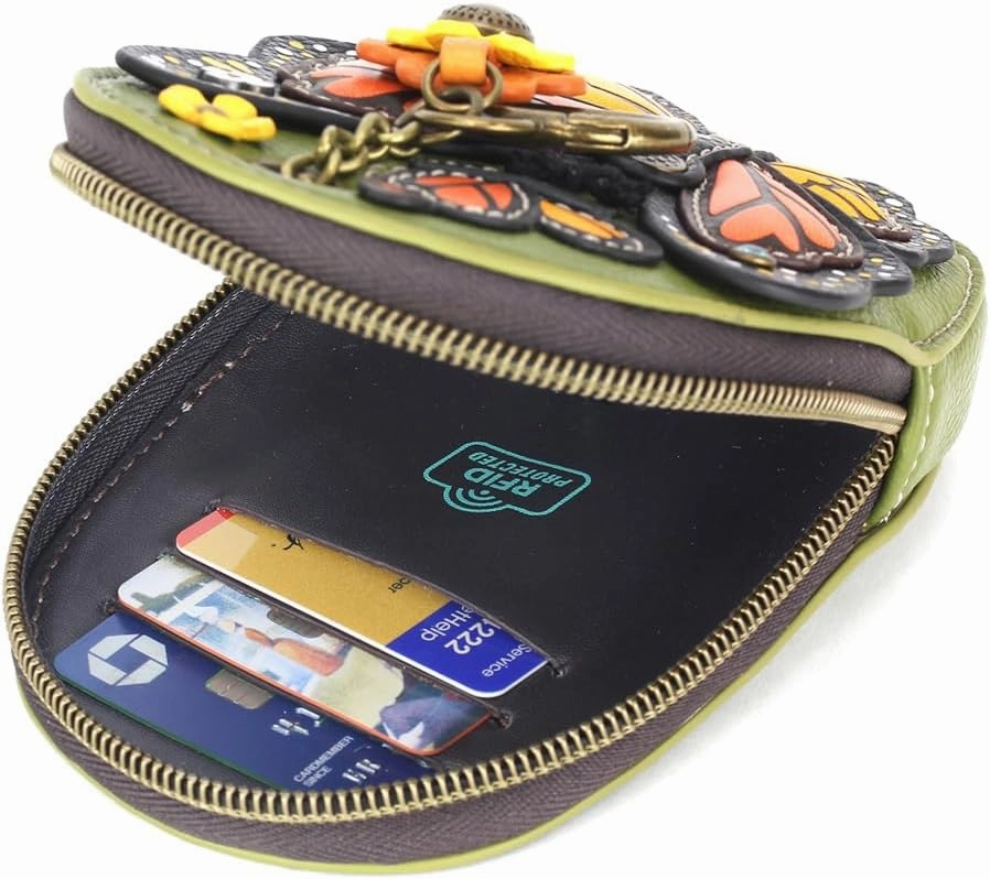CHALA Mini Coin Purse Keychain - RFID Protected Card Holder and Coin Purse Accessory - Monarch Butterfly