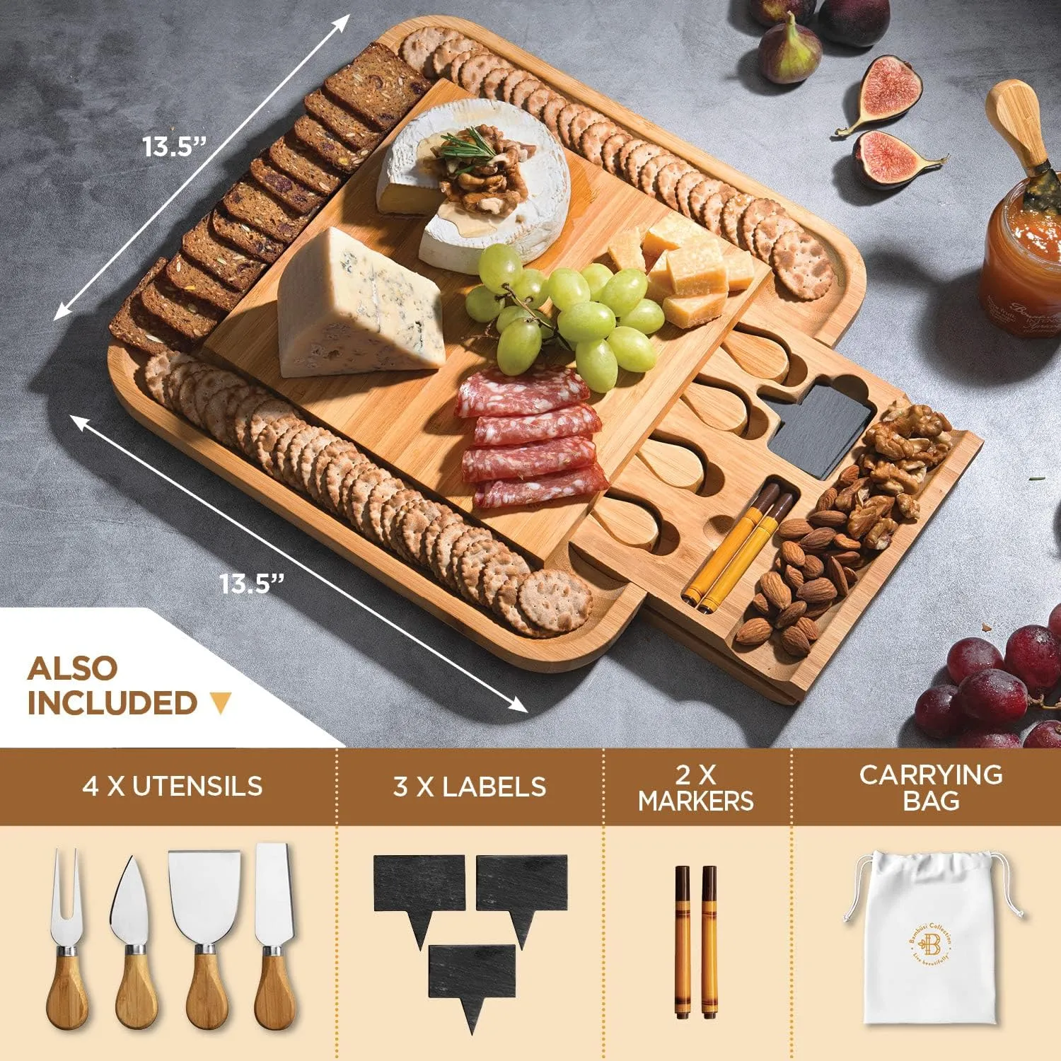 Charcuterie Board Gift Set - Bamboo Cheese Board and Charcuterie Boards Set - Housewarming Gifts New Home, Wedding Gifts for Couples 2025, Bridal Shower Gift, Birthday Gifts for Women