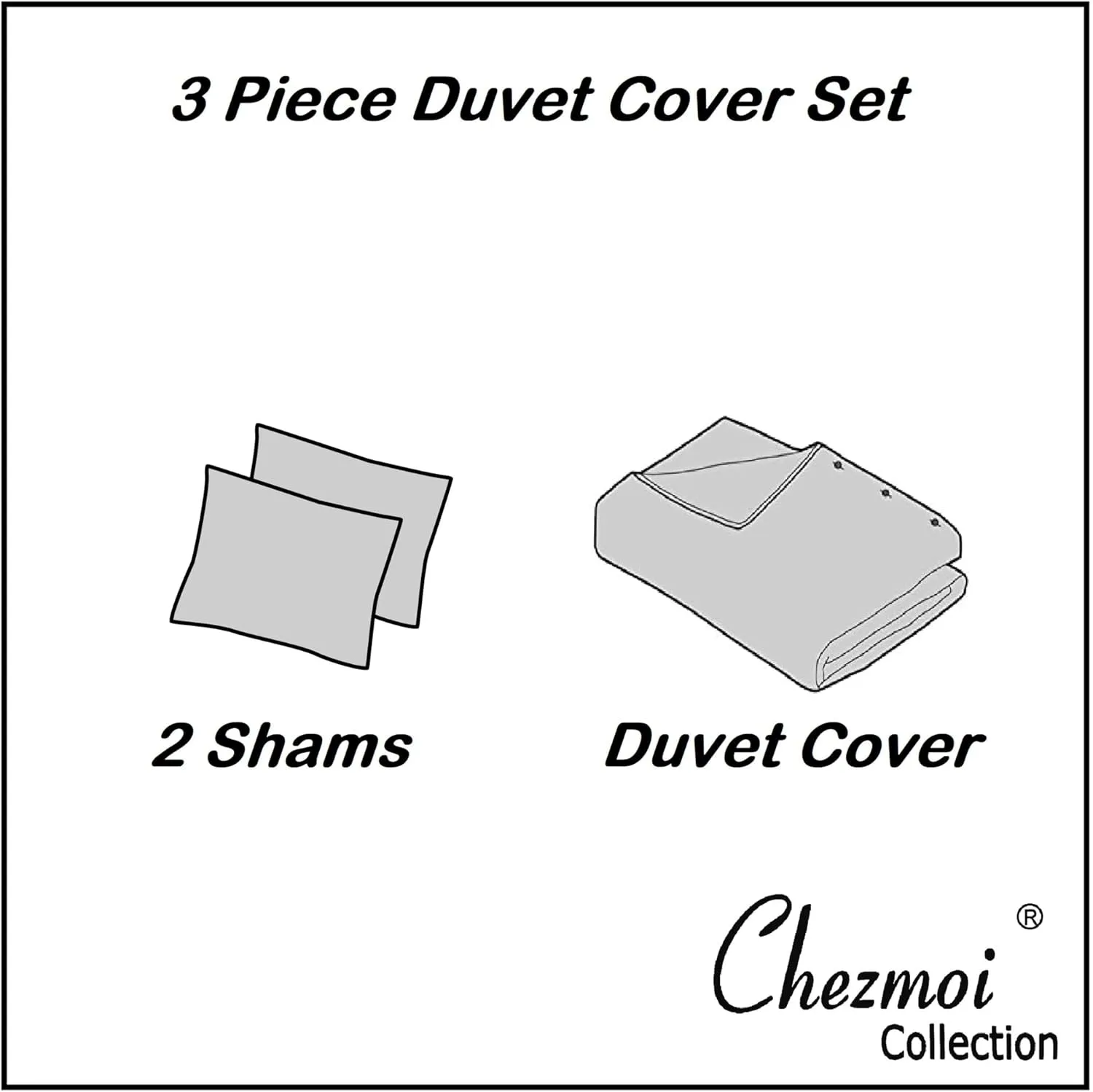Chezmoi Collection Barolo 3-Piece Eucalyptus Tencel Lyocell Cotton Duvet Cover Set - Applique Hemstitch with Button Closure - Silky Soft, Smooth, Breathable Cooling - Queen, Gray
