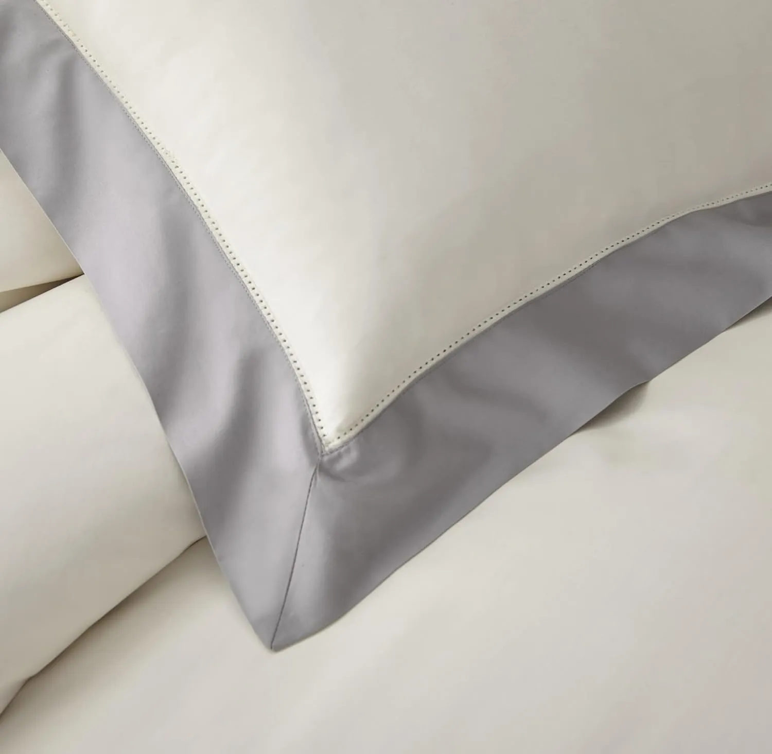 Chezmoi Collection Barolo 3-Piece Eucalyptus Tencel Lyocell Cotton Duvet Cover Set - Applique Hemstitch with Button Closure - Silky Soft, Smooth, Breathable Cooling - Queen, Gray