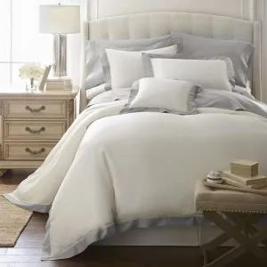 Chezmoi Collection Barolo 3-Piece Eucalyptus Tencel Lyocell Cotton Duvet Cover Set - Applique Hemstitch with Button Closure - Silky Soft, Smooth, Breathable Cooling - Queen, Gray