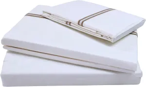 Chezmoi Collection Venezia 4-Piece 400 Thread Count Tencel Cotton Sheet Set - Double Row Stitch Embroidery Bordered - Silky Soft, Smooth, Breathable Cooling - King, Tan