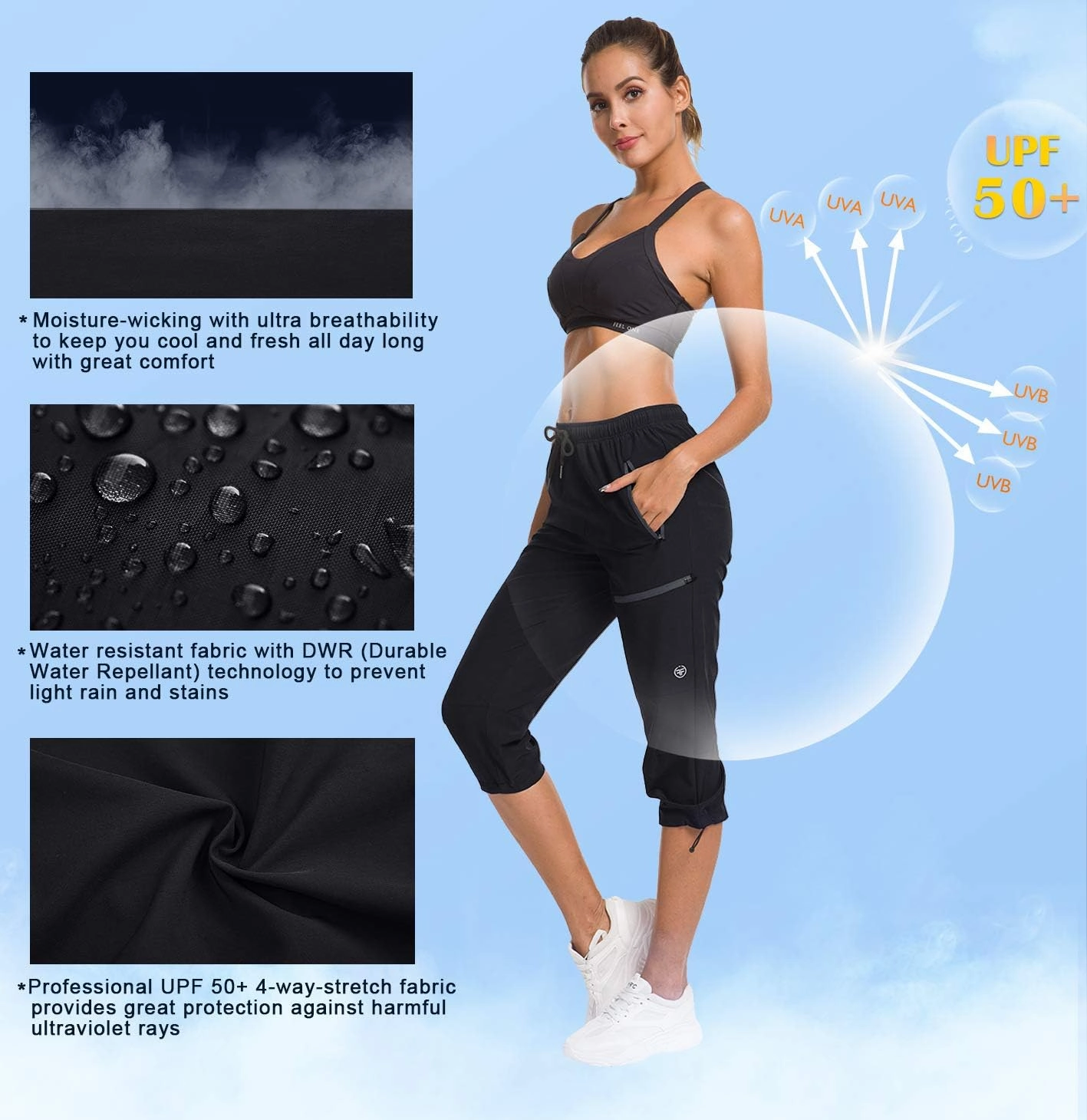 ChinFun Women's Hiking Capris Pants Outdoor Quick Dry Cargo Cropped Pants Water Resistant UPF 50 