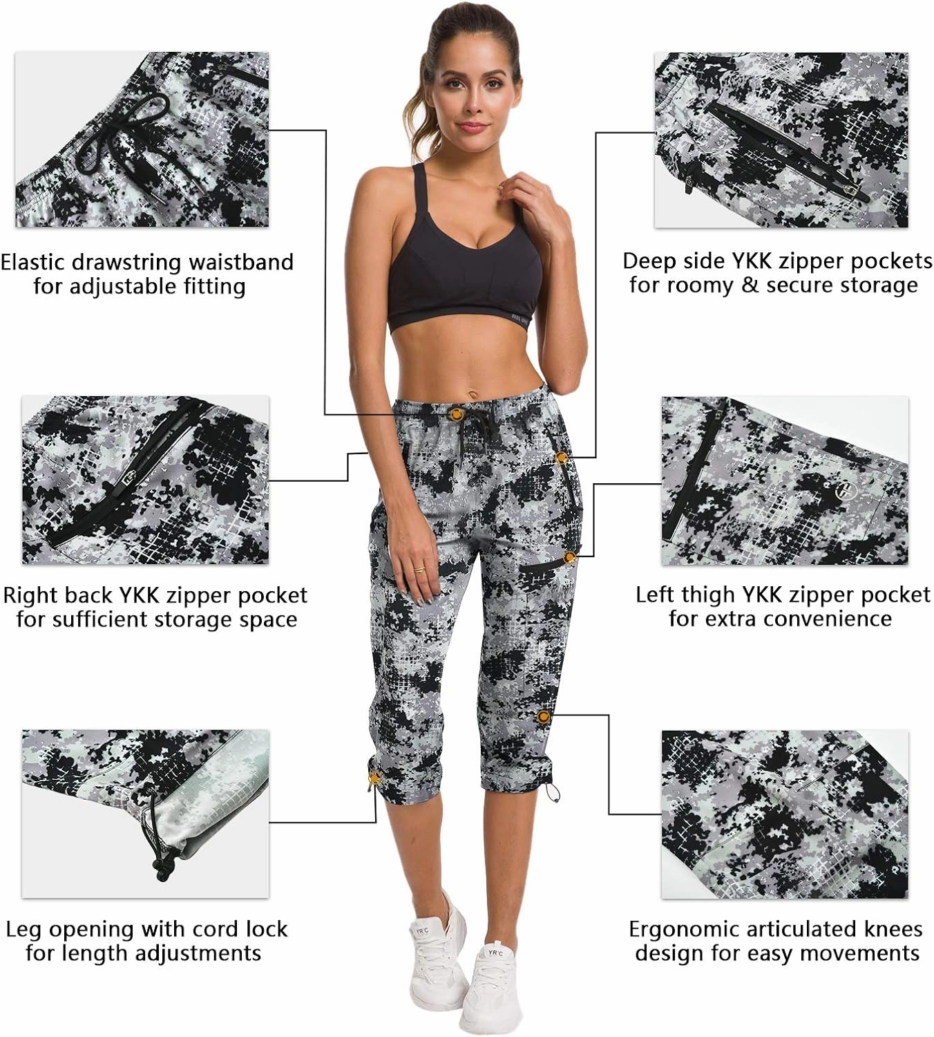 ChinFun Women's Hiking Capris Pants Outdoor Quick Dry Cargo Cropped Pants Water Resistant UPF 50 